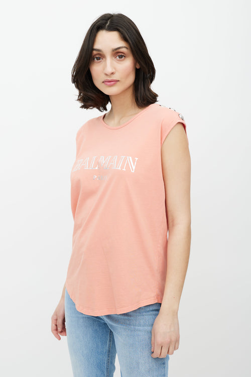 Balmain Pink 
Silver Sleeveless Logo Top