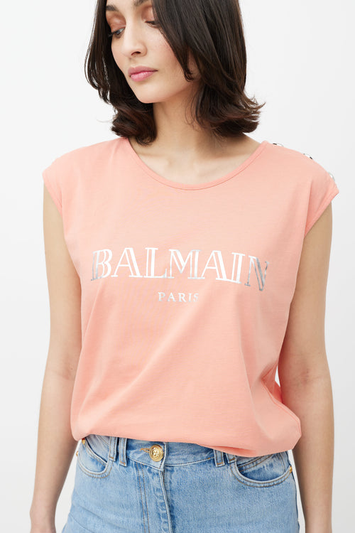 Balmain Pink 
Silver Sleeveless Logo Top