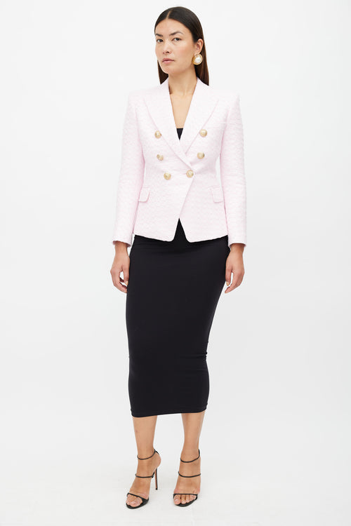 Balmain Pink 
White Tweed Classic 6 Button Blazer