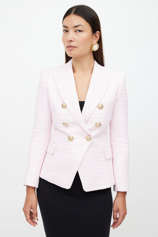 Balmain Pink 
White Tweed Classic 6 Button Blazer