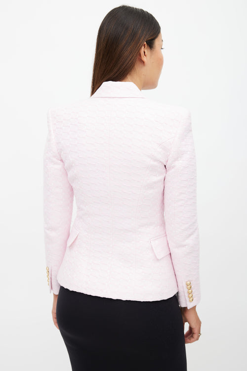 Balmain Pink 
White Tweed Classic 6 Button Blazer