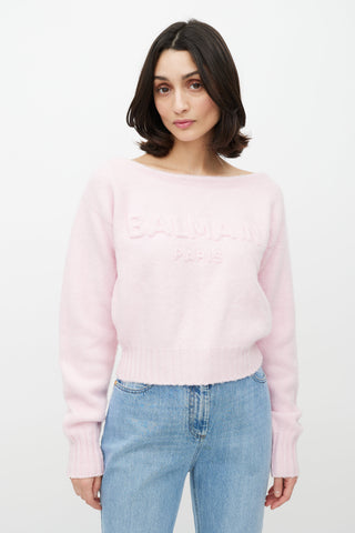 Balmain Pink Wool Knit Logo Sweater