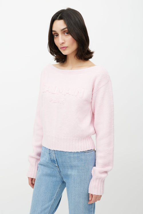 Balmain Pink Wool Knit Logo Sweater