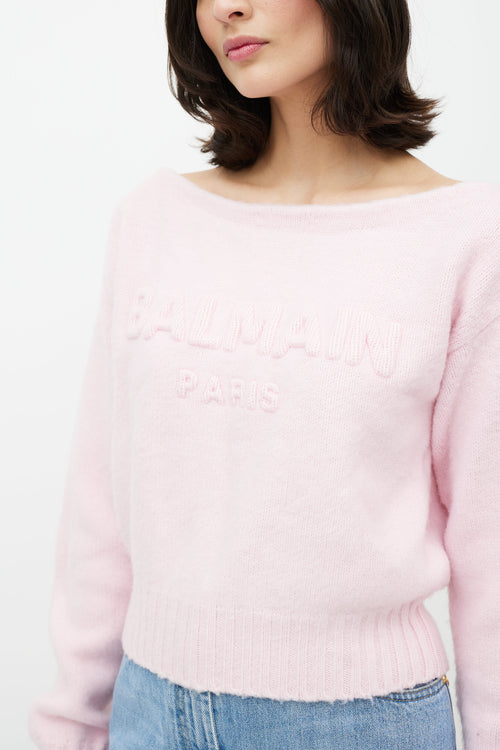 Balmain Pink Wool Knit Logo Sweater