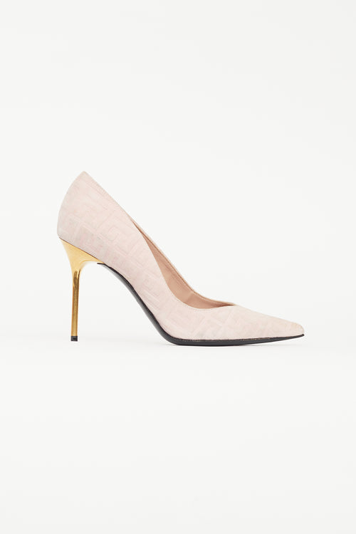 Balmain Pink Suede Monogram Heel