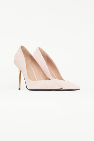 Balmain Pink Suede Monogram Heel