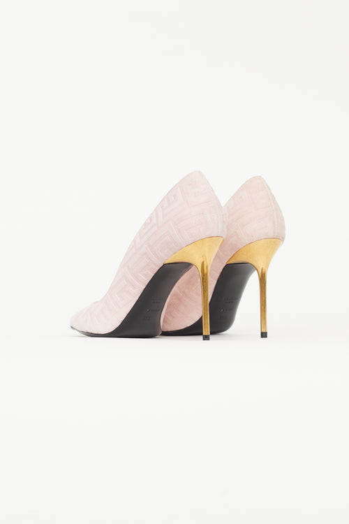 Balmain Pink Suede Monogram Heel