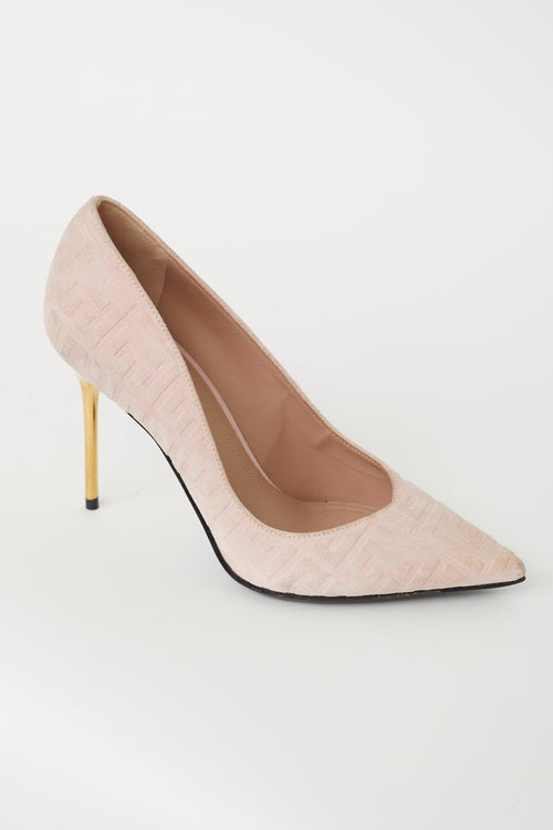 Balmain Pink Suede Monogram Heel