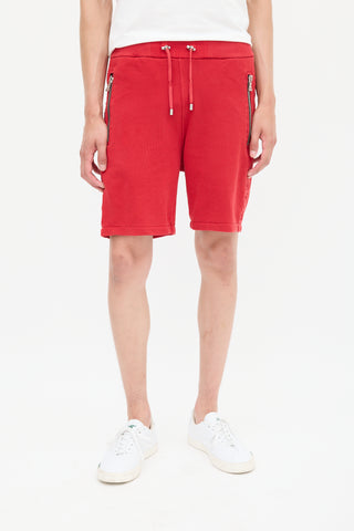 Balmain Red Side Embossed Logo Shorts