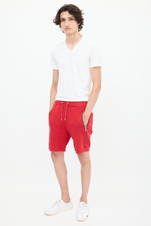 Balmain Red Side Embossed Logo Shorts