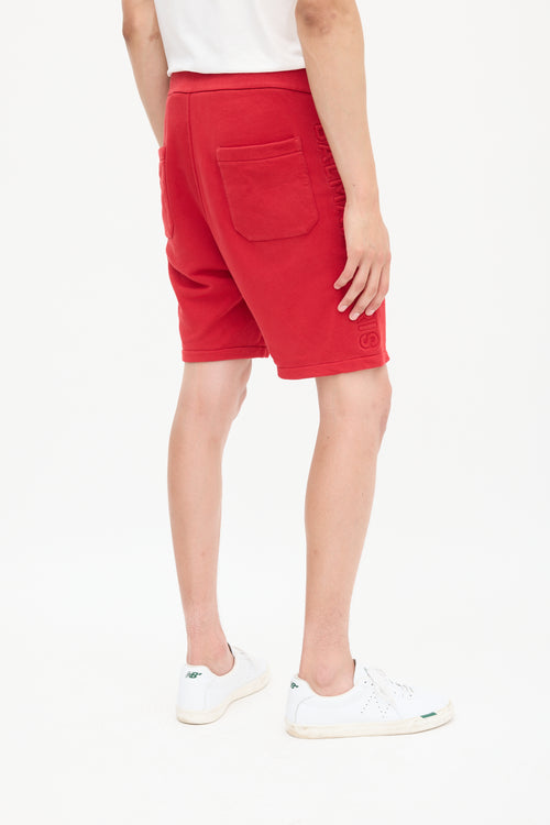 Balmain Red Side Embossed Logo Shorts