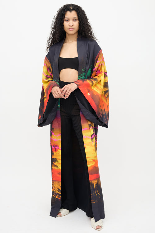 Balmain Resort 2019 Black Printed Silk Robe