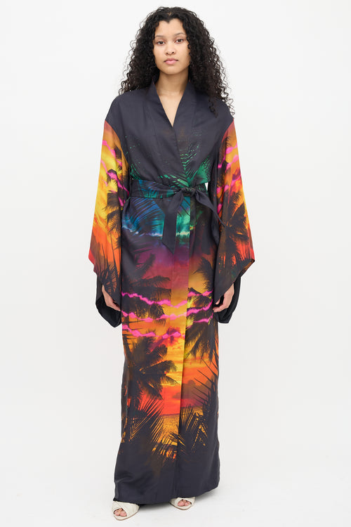 Balmain Resort 2019 Black Printed Silk Robe