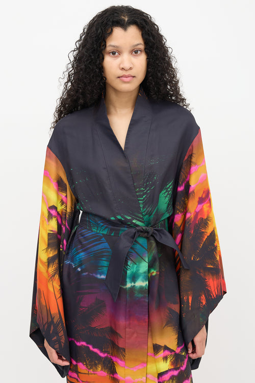 Balmain Resort 2019 Black Printed Silk Robe