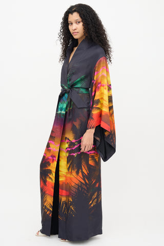 Balmain Resort 2019 Black Printed Silk Robe