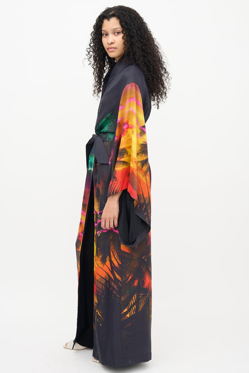 Balmain Resort 2019 Black Printed Silk Robe