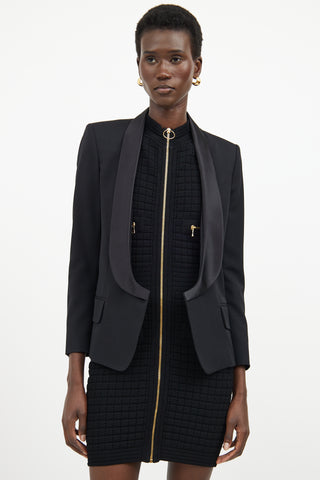 Balmain Black Wool 
Satin Lapel Open Blazer