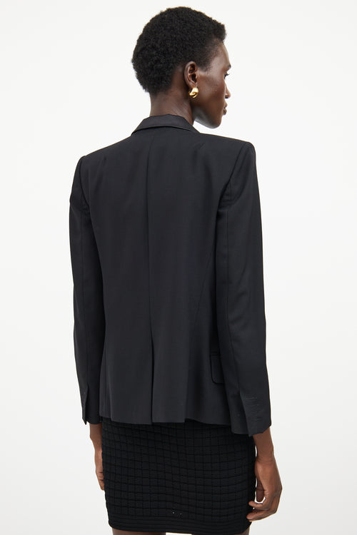 Balmain Black Wool 
Satin Lapel Open Blazer