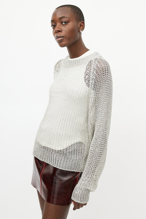 Balmain Silver Metallic Knit Sweater