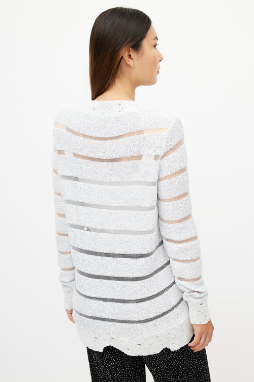 Balmain Silver Sequin Distressed Oversized Sweater