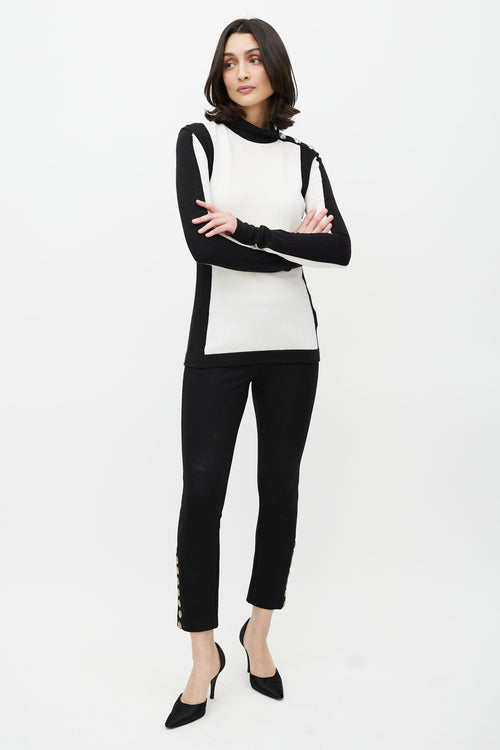 Balmain White 
Black Cashmere Button Top