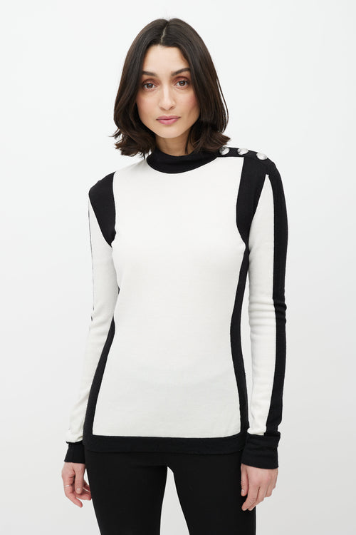 Balmain White 
Black Cashmere Button Top