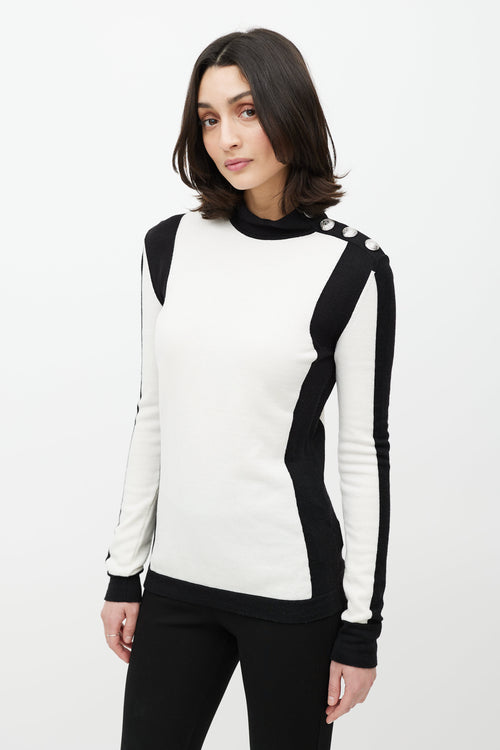 Balmain White 
Black Cashmere Button Top