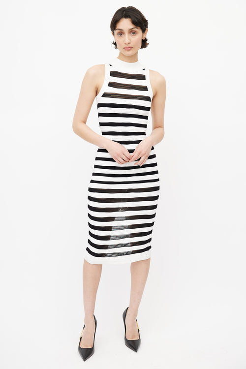 Balmain White 
Black Stripe Bodycon Dress