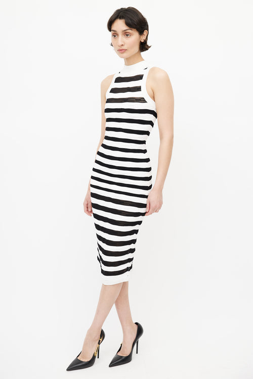 Balmain White 
Black Stripe Bodycon Dress