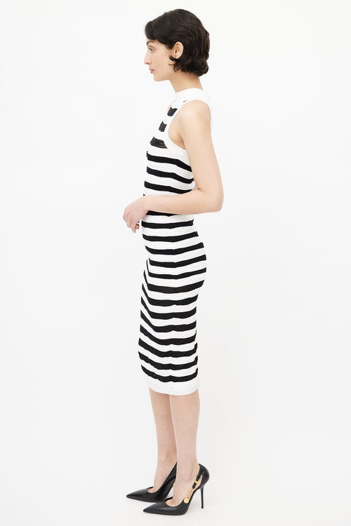 Balmain White 
Black Stripe Bodycon Dress