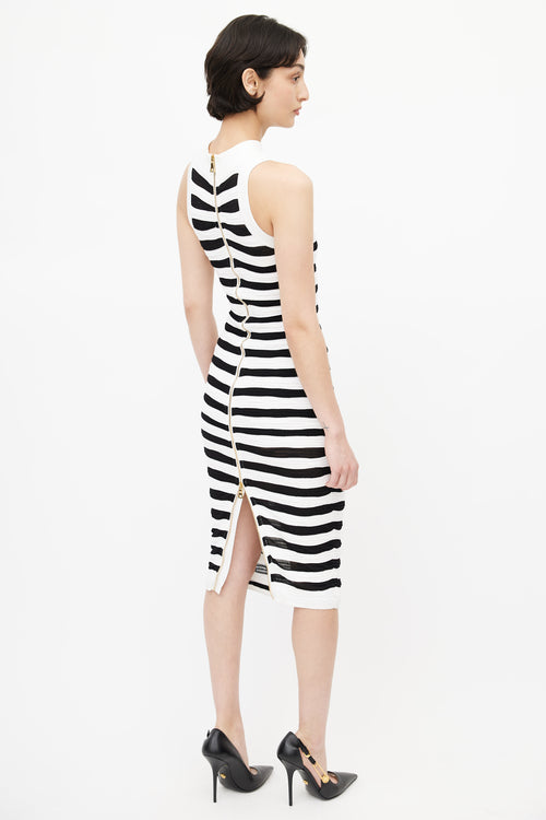 Balmain White 
Black Stripe Bodycon Dress