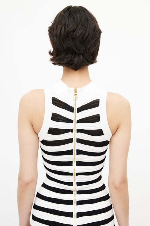 Balmain White 
Black Stripe Bodycon Dress