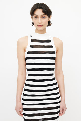 Balmain White 
Black Stripe Bodycon Dress