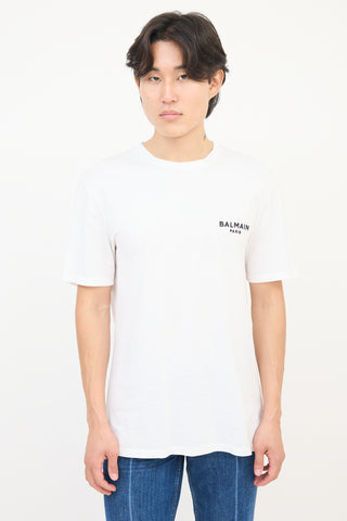 Balmain White Cotton Embroidered Chest Logo T-Shirt