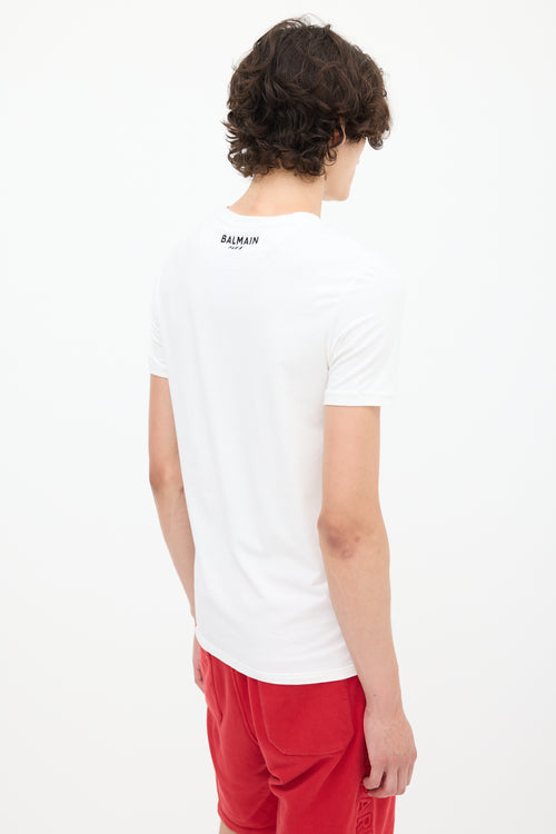 Balmain White Cotton Embroidered V-Neck T-Shirt