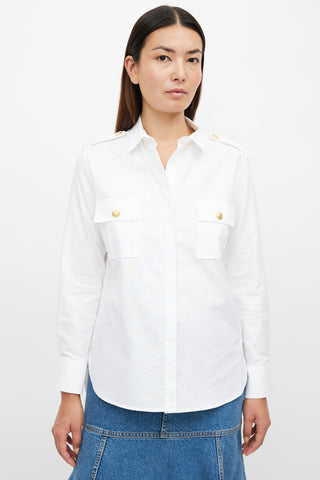 Balmain White 
Gold Button Shirt