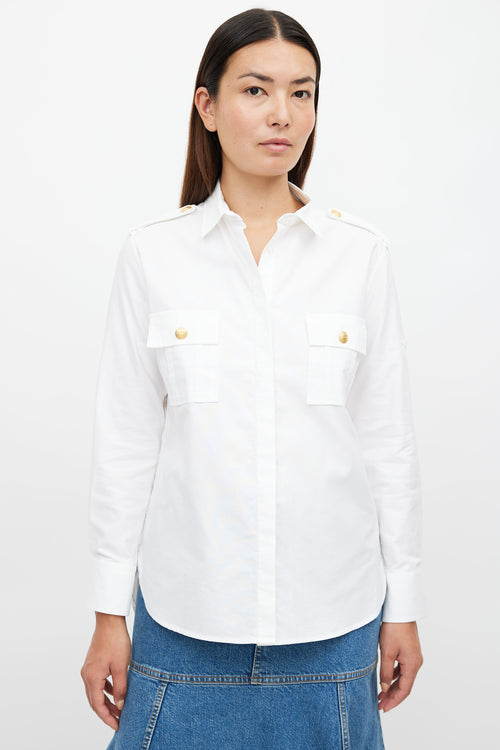 Balmain White 
Gold Button Shirt