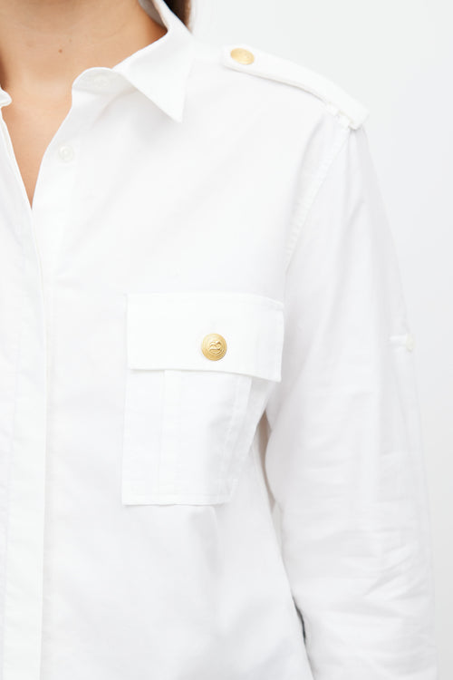 Balmain White 
Gold Button Shirt