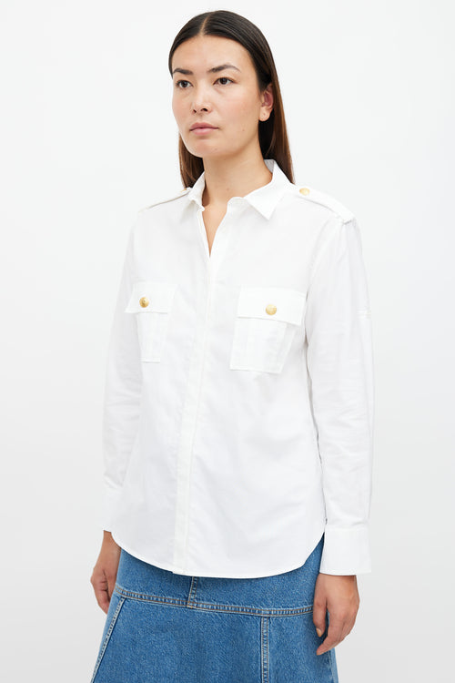 Balmain White 
Gold Button Shirt