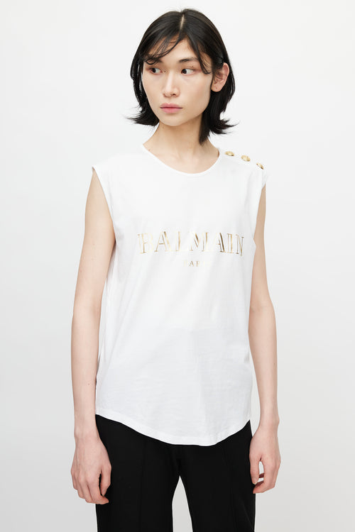 Balmain White 
Gold Logo Tank