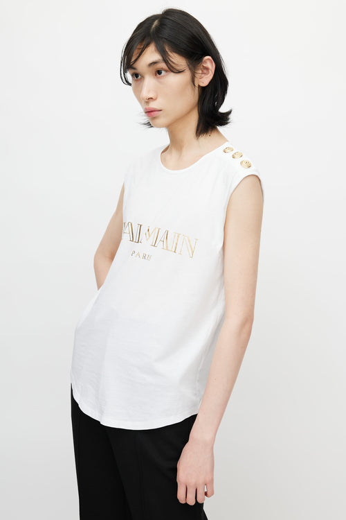 Balmain White 
Gold Logo Tank