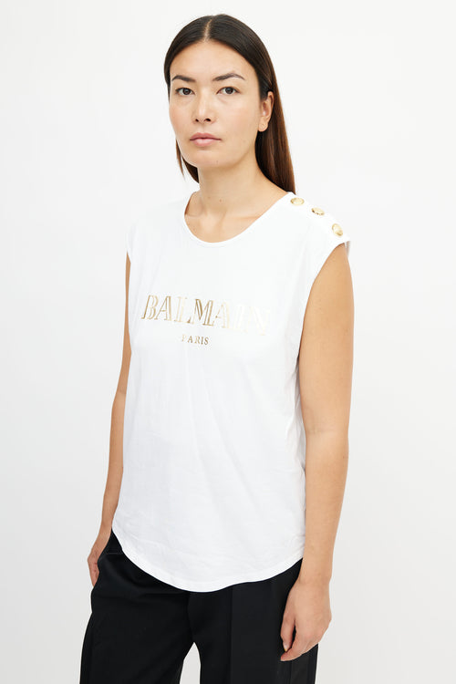 Balmain White 
Gold Logo Tank Top