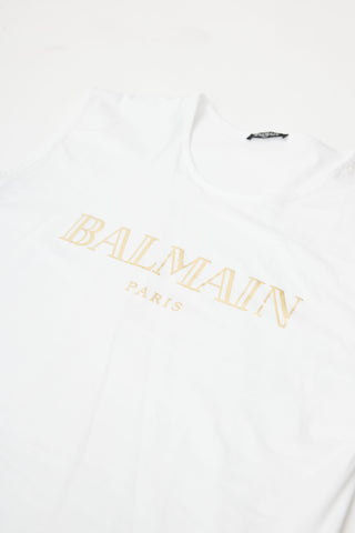 Balmain White 
Gold Logo Tank Top