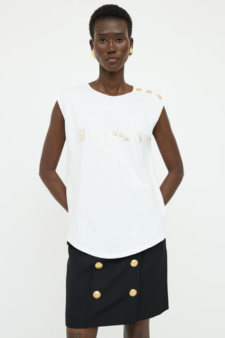 Balmain White 
Gold Graphic Button Top