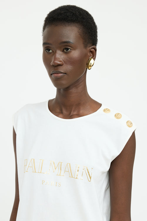 Balmain White 
Gold Graphic Button Top