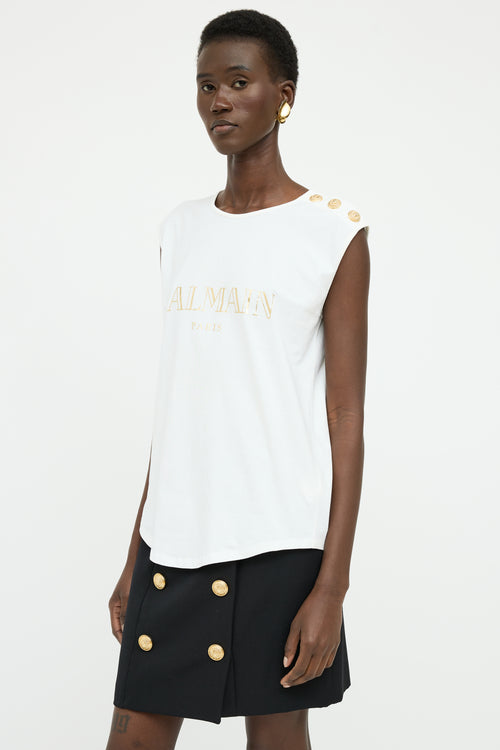 Balmain White 
Gold Graphic Button Top