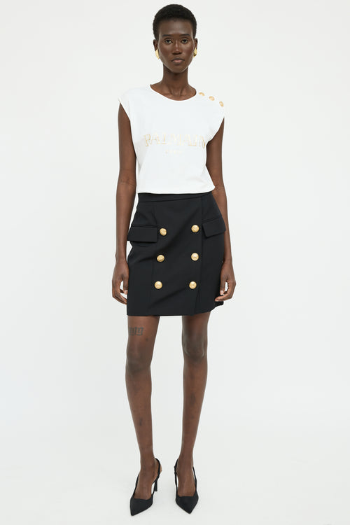 Balmain White 
Gold Graphic Button Top