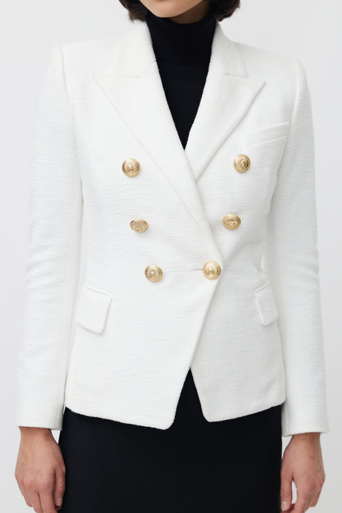 Balmain White 
Gold Woven Double Breasted Blazer