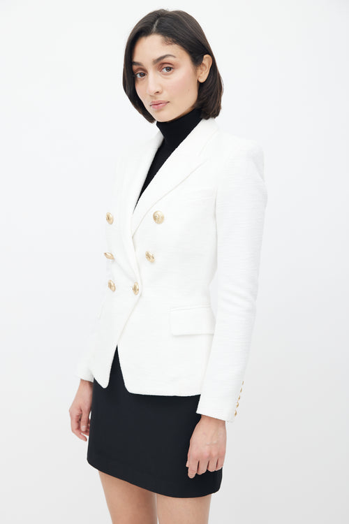 Balmain White 
Gold Woven Double Breasted Blazer