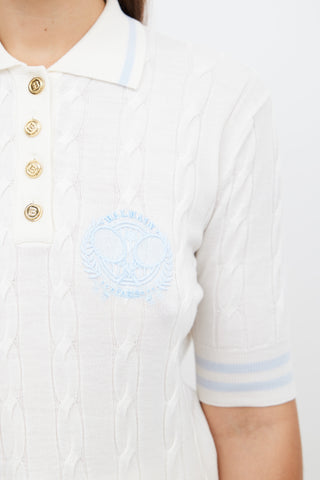 Balmain White Logo Oversized Cable Knit Polo